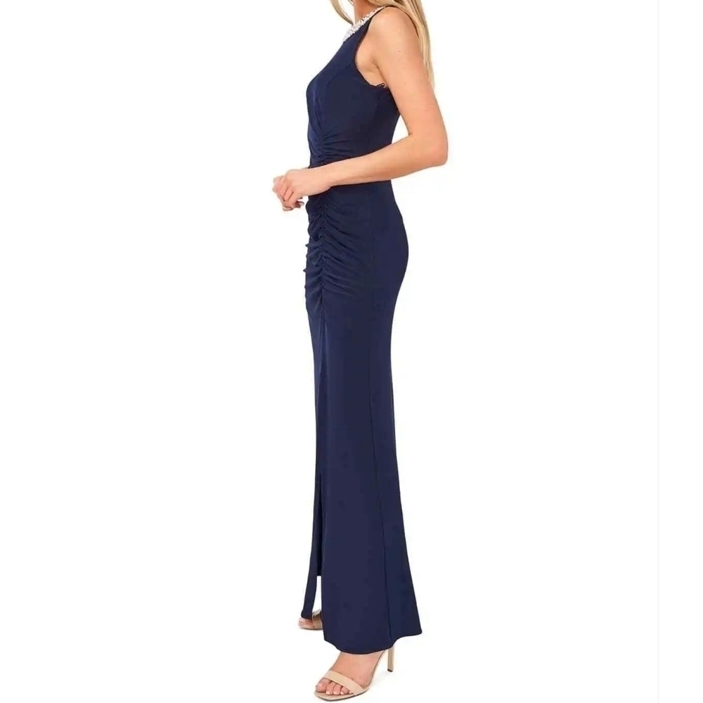 Women's Embellished-Neck Open-Back Ruched Dress - Picture 5 of 16